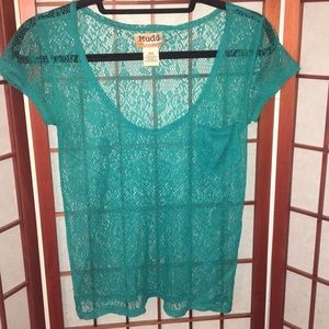 Sheer teal short sleeve top